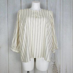 Old Navy Ivory White Striped Long Sleeve Blouse